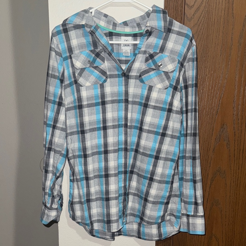 Izod Blue and Gray Plaid Dress Shirt